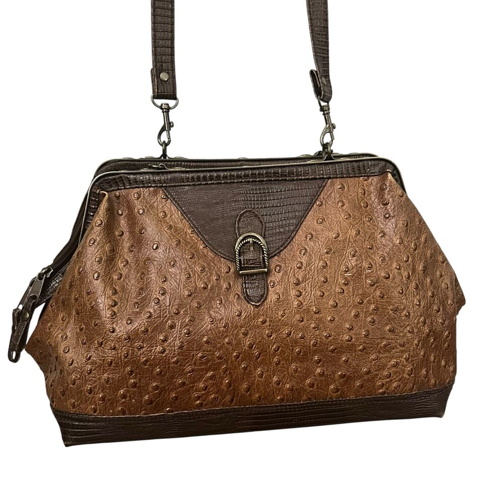 Vintage Brown Faux Ostrich Leather Purse